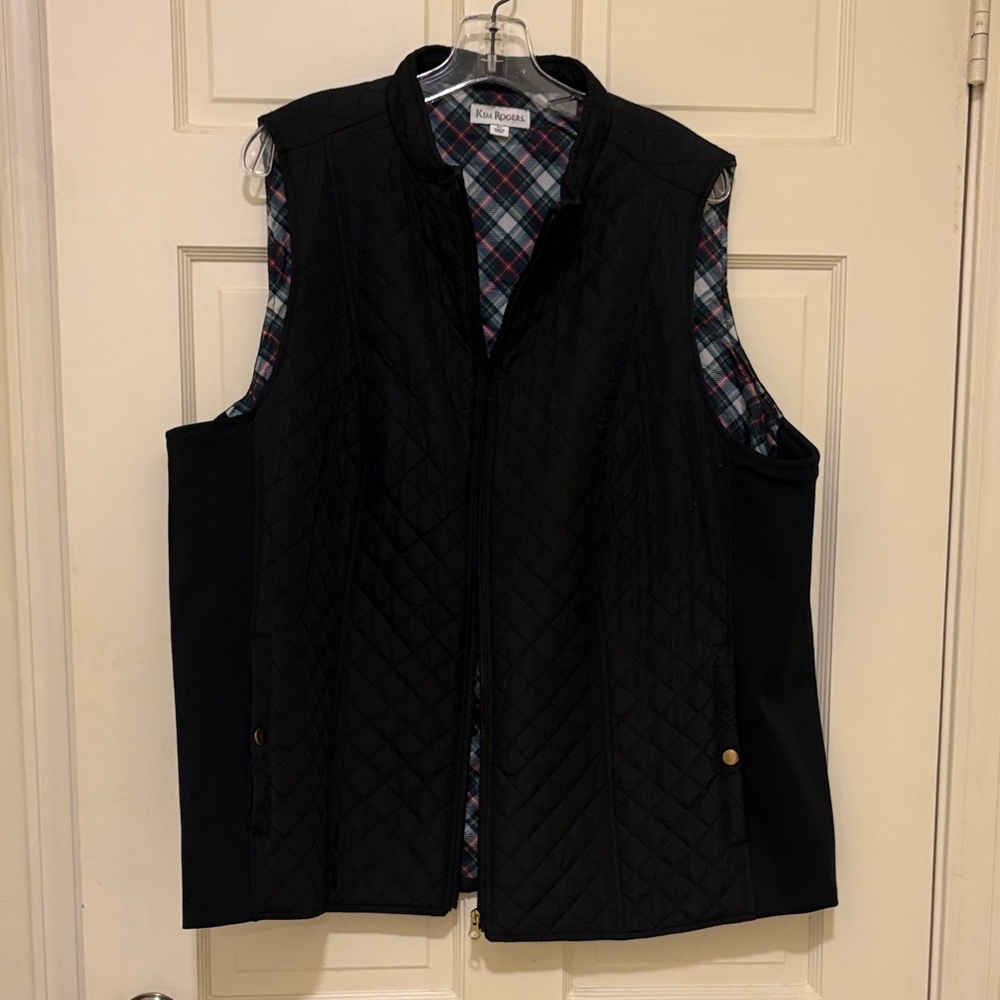 Kim Rogers Women's Black Quilted Vest with Plaid Interior